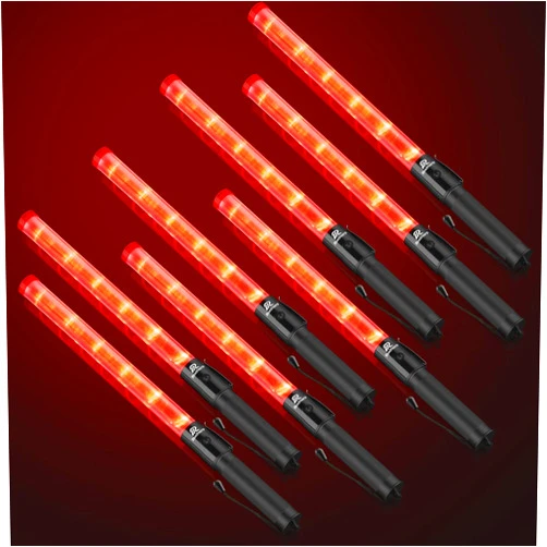RoadHero 8 Pack Traffic Wand, 21 Inch Led Traffic Control Baton, Safety Light Wands with 2 Flashing Modes, Air Marshaling Signal Wand with Side Clip for Airport, Parking, Car Directing