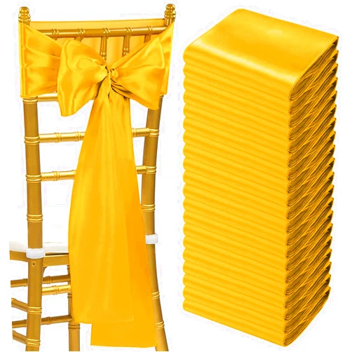 Vencede Gold Chair Sashes 65pcs Satin Chair Sashes Bows for Wedding Reception Restaurant Banquet Party Hotel Event Decorations (Gold 7 x 108 inch)
