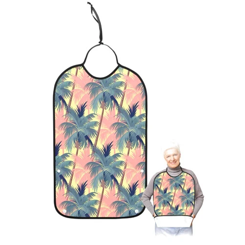 Sabolny Coconut Tree,Adult Bib for Eating with Crumb Catcher,Coastal Summer Beach Botanical Geometric Plant