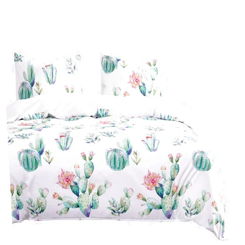 Wake In Cloud - Cactus Comforter Set, Colorful Watercolor Succulent Cacti Pattern Printed, Soft Lightweight Bedding, 3 Pieces, Green White, Full Size