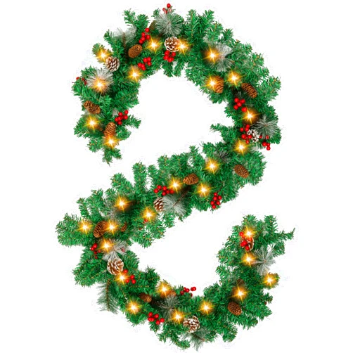 Jelofly 9Ft by 10Inch 100 LED Christmas Garland Battery Operated Christmas Garland Lighted Pine Garland Mantle Garland for Outdoor Indoor Christmas Xmas Holiday Decorations, Warm White
