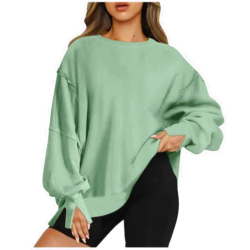 SMIDOW Women's Oversized Crewneck Corded Sweatshirts Side Slit Sloucthy Pullover Tops Fall Casual Slouchy Y2K Clothes