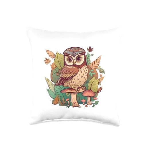Cottagecore Aesthetic Forestcore Owl Floral NS Cottagecore Aesthetic Floral Cute Owl Owlet Bird Forestcore Throw Pillow, 16x16, Multicolor