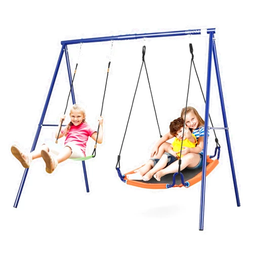 SIHANM Swing Sets for Backyard - 440lbs Heavy Duty A-Frame Metal Swing Stand Waterproof 2 Seat Kids Play Swing Set with Adjustable Platform Swing Belt Swing for Outdoor Playground Park