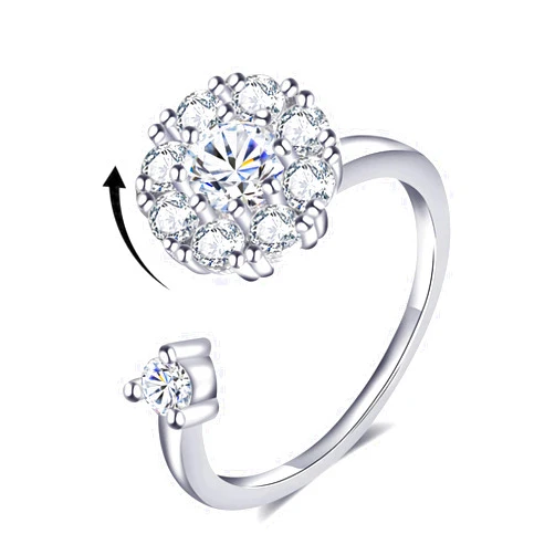Bling Toman Womens Anxiety Ring Open Adjustable Ring Fidget Ring With Cubic Zircon Discreet Calming Spinner Ring for Women