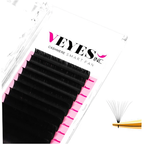 VEYES INC Cashmere Smart Fan Lash Extensions 0.03 0.05 0.07 C/CC/D Curl 8-20mm Mixed & Single Length, Super Matte Black Volume Lashes, Professional Supplies for Lash Techs (0.05 D 8-16mm)