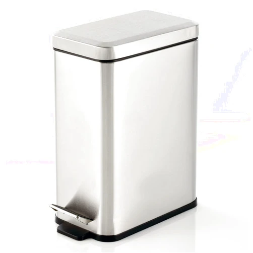 mDesign Pedal Bin — Waste Bin with Pedal, Lid and Plastic Bucket Insert for Bathroom, Kitchen, and Office — Metal Household Rubbish Bin with Ergonomic Design — Brushed Silver