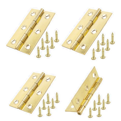 Cheerock 4pcs 2 Inch Gold Cabinet Door Hinges, Lasting Brass Folding Butt Hinges, Surface Polishing Mini Bifold Door Hinges, Small Door Hinges for Cabinets Furniture Drawer Doors