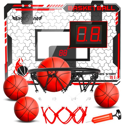 EagleStone Mini Indoor Basketball Hoop with Scoreboard,4 Balls & Pump,Over The Door Bedroom Office Basketball Hoop for 6 7 8 9 10 11 12+ Year Old Kids Boys Birthday