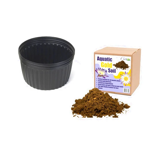 Chalily Aquatic Planting Bundle for Waterlilies, Bog Plants, Lotus Easy Water Lily Plant Kit Hardy Tropical Waterlily Kit Pond Water Feature Garden Aquatic Soil Pond Plants (4qt Soil, 10” Pot)