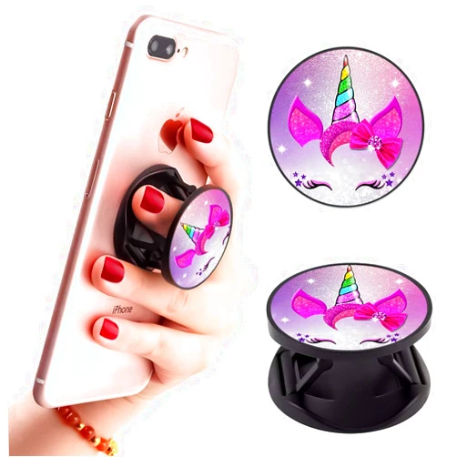 Ufbara Phone Finger Expanding Stand Holder Kickstand Hand Grip Widely Compatible with Almost All Phones Cases (Pink Girly Unicorn)