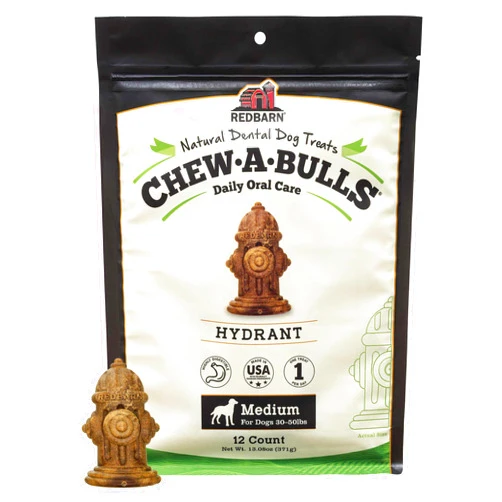 Redbarn Pet Products Redbarn Chew-A-Bulls, 12 Pack – Medium Hydrant Shape Dog Dental Treats – Daily Oral Care with Fun Ridges & Grooves, All Natural Ingredients, Highly Digestible Chews & Low in Fat