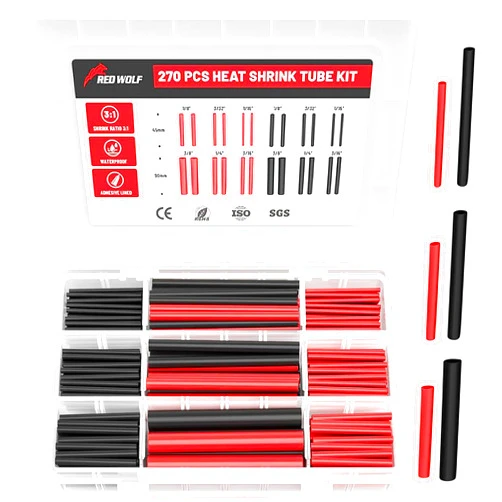 RED WOLF Waterproof Red and Black Heat Shrink Tubing Kit 270PCS, 3:1 Shrinkage Ratio, Adhesive Lined Electrical Cable Harness Heat Shrink Tube Marine Grade for Wire Wrap Connection Insulation
