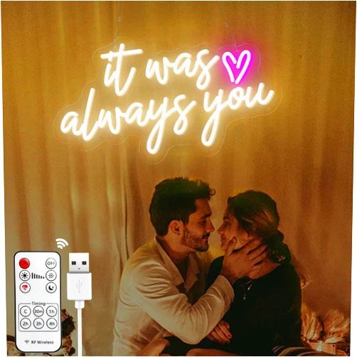 MiMaik It Was Always You Neon Sign with Remote for Wall Decor, 16x9 Inch Timed Dimmable LED Neon Light, USB Powered Light Up Signs for Bedroom Wedding Birthday Party, Halloween Christmas Gifts (Warm White)