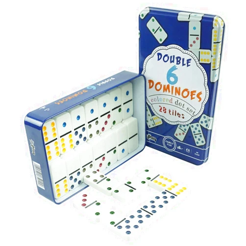 PUREPLAY Double 6 Colored Dot Dominoes Game Set,28 Pieces Dominoes Tiles with Reusable Collectors Tin,Domino for Adults-Party Favors and Anytime Use,for 2 or More Players