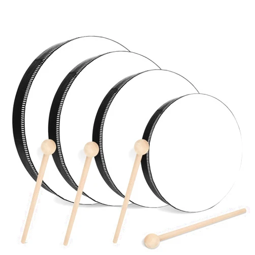 CertBuy 4 Pcs Hand Drums Adults Wood Frame Drum with Drum Stick, 10 Inch 8 Inch 6 Inch 4 Inch Educational Musical Instruments for Adults Drums Beginners for Home School Party Supplies