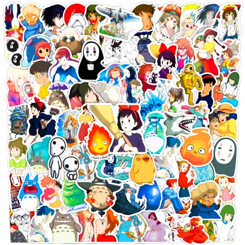 JCQAYB 100PCS Cartoon Anime Miyazaki Hayao Stickers for Laptop,Studio Ghibli Anime Vinyl Movie Stickers for Water Bottle, Phone，Hard Hat，Skateboard，Scrapbooking，Gifts for Kids/Adults