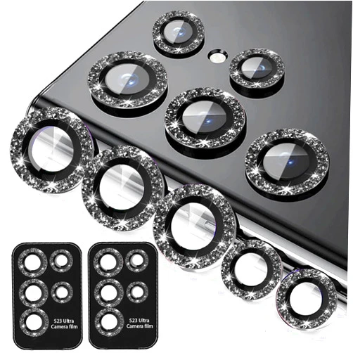 KONVOK Compatible with Samsung Galaxy S23 Ultra Camera Lens Protector Glitter Bling, S23 Ultra Camera Cover, Tempered Glass Clear Screen Protector Accessories, Phone Case Friendly, 5+5 Pack (Black)