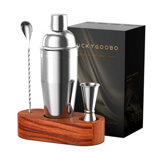 LUCKYGOOBO Cocktail Shaker Set,24 oz Martini Shaker,Bartender Kit with Stand,Stainless Steel Martini Mixer Built-in Strainer,Bar Tool Set,Drink Shaker,Fun Gifts.