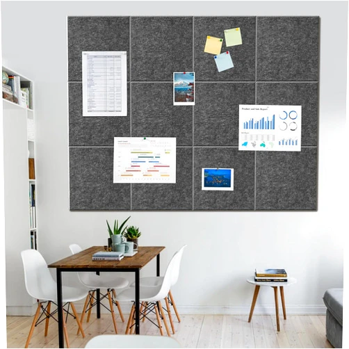 MOCISO Large Black Cork Board Alternative 48 x 36 inches 12 Pack Cork Boards with 48pcs Felt Wall Tiles Safe Removable tabs Large Cork Board for Office Large Cork Boards for Walls (Dark Gray)