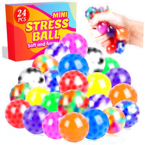 VISCOO 24 Pack Stress Balls, Squishy Ball, Squeeze Balls for Adults, Anti-Anxiety and Fidget Balls to Relax, Party Favors, Birthday Gifts, Goodie Bag Stuffers