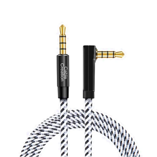CableCreation 3.5mm Aux Cable(6FT/1.8M), 90 Degree 4 Pole TRRS 3.5mm Male to Male Audio Cable/Right Angle 4 Pole Stereo Auxiliary Cable with Microphone for Headphones, Phones, iPads, Car Stereos