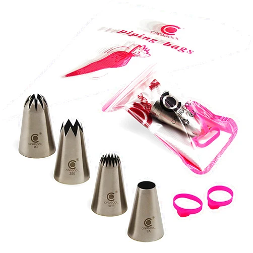Cangool Nozzles for piping bags, large set, pattern #1C #356#9FT #8A - perfect for professionals - piping bag with nozzles for large masterpieces