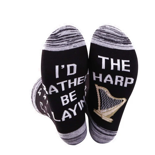 MNIGIU Musician Gift 2 Pairs Harp Themed Socks I'd Rather Be Playing The Harp Musical Instrument Socks Harpist Gift