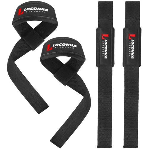 LOCONHA 2 Pair Lifting Straps for Weightlifting, Bodybuilding, Strength Training with Neoprene Cushioned Wrist Padded - 20 inch Cotton