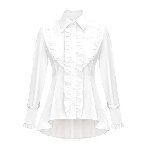 XpigPq Button Down Blouse for Women Long Sleeve Stand Collar Elegant Dressy Blouses Ruffled Trim Front Trendy Casual Shirts