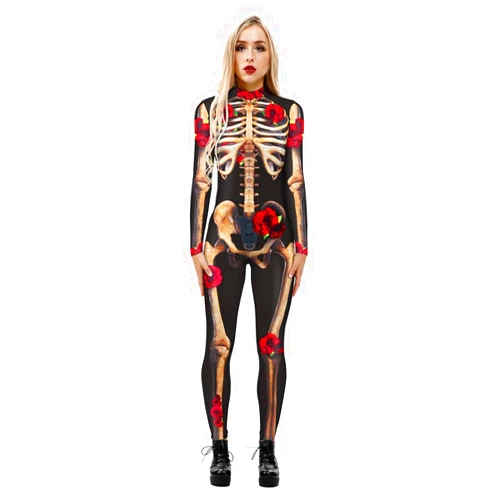 YHSMK Women's Fashion Halloween Printed Pattern Armor Jumpsuit, Performance Party Outfit, Long Sleeved Jumpsuit (04,XL,Large)