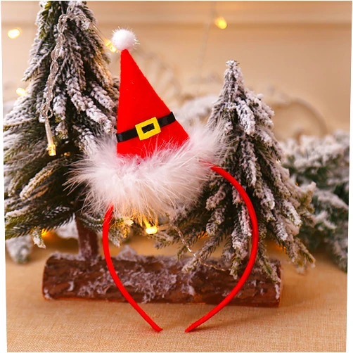 Ecuupas Christmas Headbands for Women Christmas Hat Hairbands Santa Claus Hat Hair Hoop White Fluffy Design Xmas Headpiece Adult Girls Hair Accessories for Christmas Festival Holiday Winter Party Supplies