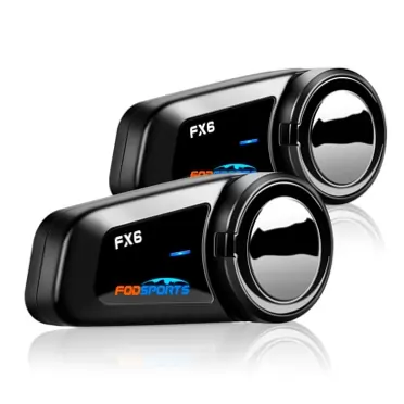 FODSPORTS Motorcycle Helmet Communication Systems Fodsports FX6 Group Motorcycle Bluetooth Headset for 6 Riders Universal Motorbike Intercom with Changeable Boom/Soft Mic Usable While Charge Voice Assistant 2 Pack