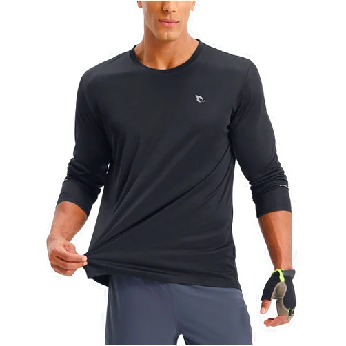 BALEAF Men's Mountain Bike Shirts Long Sleeve Cycling Jersey Zipper Pocket UPF 50+ Workout Athletic Running