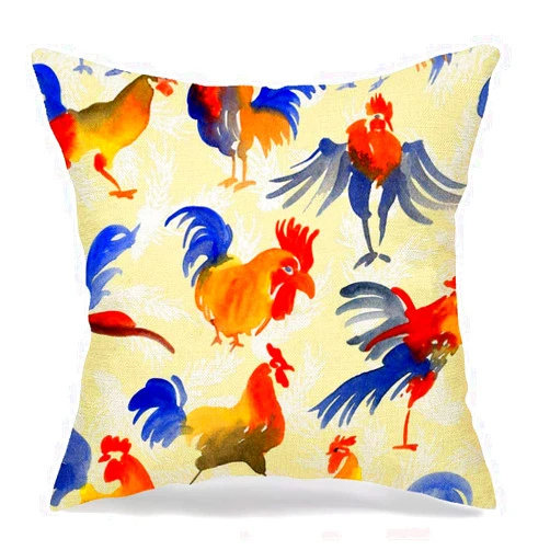 Anmbsk Pillowcase Cushion Case Market Bird Christmas Home Pattern Cock Watercolor Bold Brave Celebrate Song Celebration Chicken Cozy Linen Square Decorative Throw Pillow Covers for Couch Bed 16x16 Inch