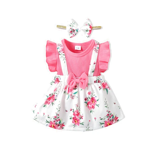 HIGHUZZA Newborn Baby Girl Clothes Infant Dress Outfit Summer Romper Jumpsuit Headband Overall Skirt Clothing Set