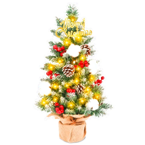 Kxuhivc Artificial Mini Christmas Tree, 21 Inch Small Tabletop Snow Flocked Xmas Tree with Hanging Ornaments for Holiday Indoor Home Desktop Christmas Decoration