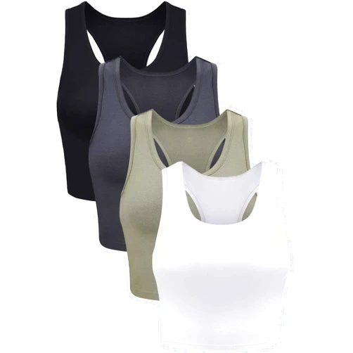 Boao 4 Pieces Basic Crop Tank Tops Sleeveless Racerback Crop Top for Women