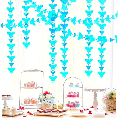 Tenshun 90 Ft Teal Butterfly Hanging Garland Hanging Butterfly Decorations for Ceiling Butterflies Streamer String Waterproof Butterfly Garland Decoration for Wedding Baby Shower Birthday Party