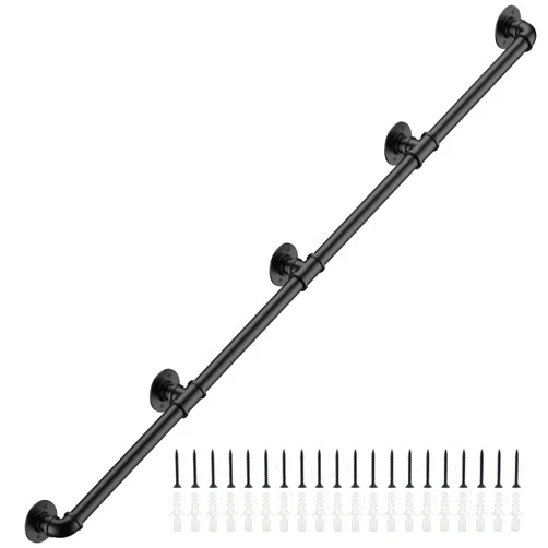 Groking 13FT Industrial Stair Railing Wall Mount Staircase Handrail φ1.3 Pipe Hand Rail for Steps Grab Bar Foot Rail Vintage Pipe Railing Black Deck Handrail for Outdoor Indoor Stairs Porch