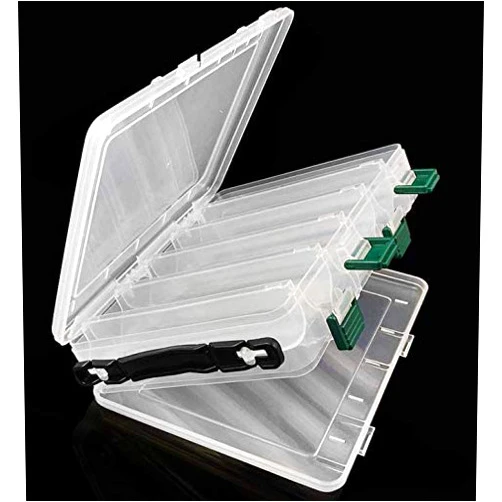 Milepetus Double-Sided Fishing Lure Hook Tackle Box Visible Hard Plastic Clear Fishing Lure Bait Squid Jig Minnows Hooks Accessory Storage Case Container (Clear-10 Slots)