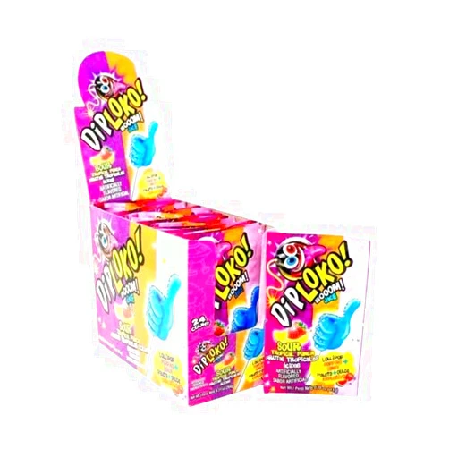 BRAZILIAN CORNER DIPLOKO! ''DIP LOKO!'' Boom Crackling Lollipop | Explosion of Flavor in the Mouth | Popping candy | 0.39 Oz Net Weight per Unit | 24 Count, Artificially Flavored (Assorted Flavors, 24 Count) (Sour Tropical Punch)