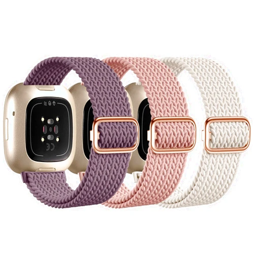 Haveda Braided Elastic Band Compatible for Fitbit Versa 4/Fitbit Versa 3/Fitbit Sense/Fitbit Sense 2 Bands Women Men, Soft Stretchy Wrist Strap Fitbit Versa 4 Bands/Versa 3 Smart Watch Bands Accessory