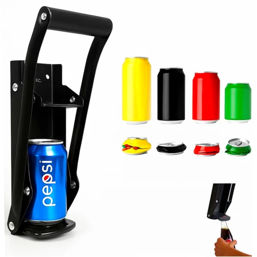 Veltec Premium Can Crusher for Recycling and Bottle Opener - 16 Oz and 12 Oz Can Crusher for Aluminum Cans, Heavy-Duty Wall-Mounted Soda Can Smasher, Mounting Screws Including (Black)