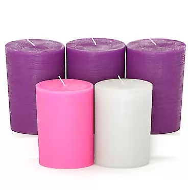 CANDWAX 3x4 Pillar Advent Candles Set of 5 - Rustic Pillar Candles Unscented and No Drip Candles - Ideal as Candles for Advent Wreath or Christmas Decorations - Purple Set of Advent Pillar Candles Pillar 3x4 Purple Advent 5 pack