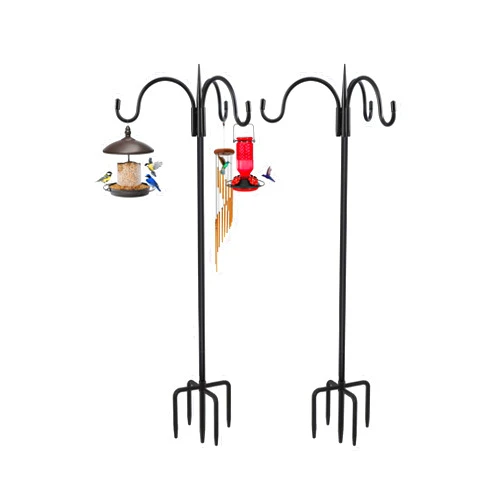 FEED GARDEN [Upgrade Version 76 Inch Three Shepherd Hooks for Outdoor,Bird Feeder Pole with 5 Prong Base, Adjustable Shepard Hooks for Hanging Plant, Solar Lanterns, Wind Chimes, 2 Pack