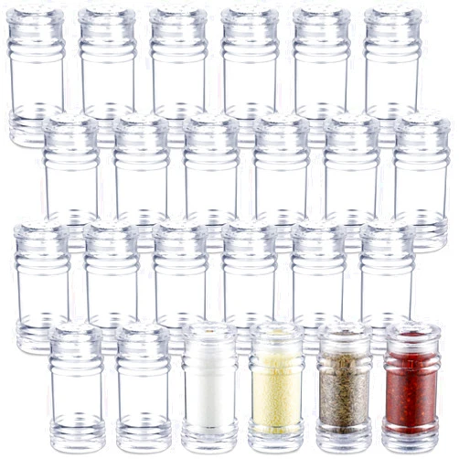 FoldTier 24 Pcs Plastic Salt and Pepper Shakers Bulk Spices Shakers with Perforated Lid Seasonings Containers Clear Empty Salt Bottles for Home Restaurant Kitchen(White,4 oz)