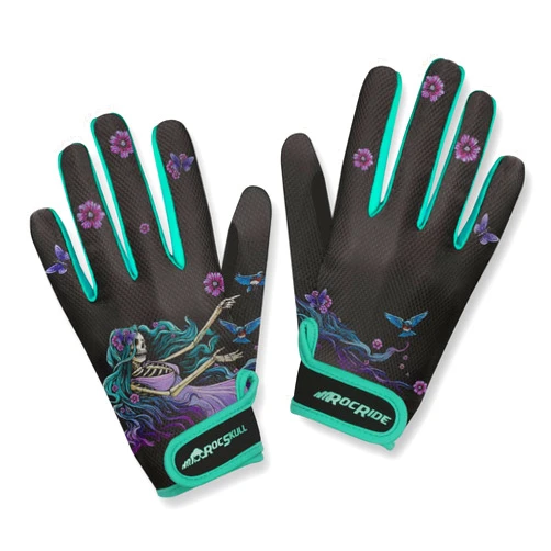 RocRide Skeleton Cycling Gloves Gel Padded Full Finger Road Mountain BMX Unisex Men Women and Youth Sizes Black with White Blue Red Pink or Green Print