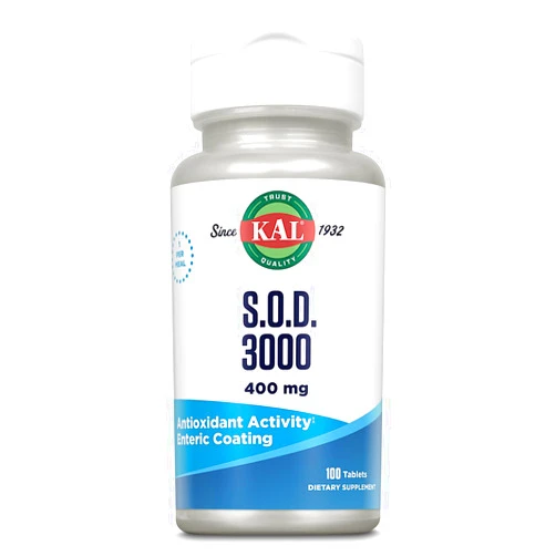 KAL S.O.D. 3000 Antioxidant Supplement 400mg, Superoxide Dismutase (SOD), Beef Liver Source, Super Antioxidant Support, Enteric Coated for Maximum Assimilation, 60-Day Guarantee, 100 Serv, 100 Tablets