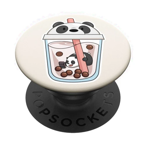 Nicole Lynne Designs Boba Tea Bubble Tea Milk Tea - Blue and Panda Bear PopSockets Standard PopGrip